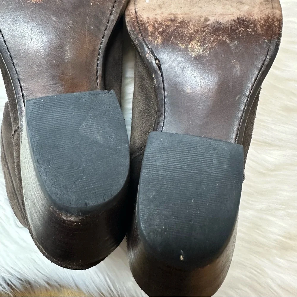 Frye Jane Strappy Oiled Suede Leather Heeled Short Boot Brown Women Size 5 1/2